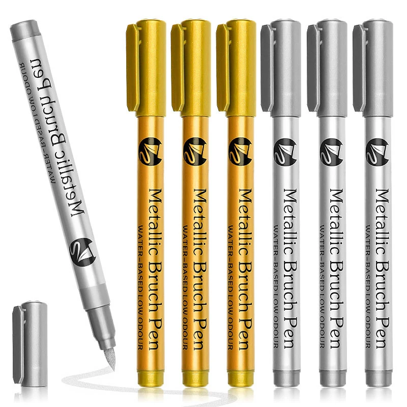 4pcs/set Soft Headed High gloss metal Marker pen carft pen gold silver paint pen, DIY signature pen waterproof Writing