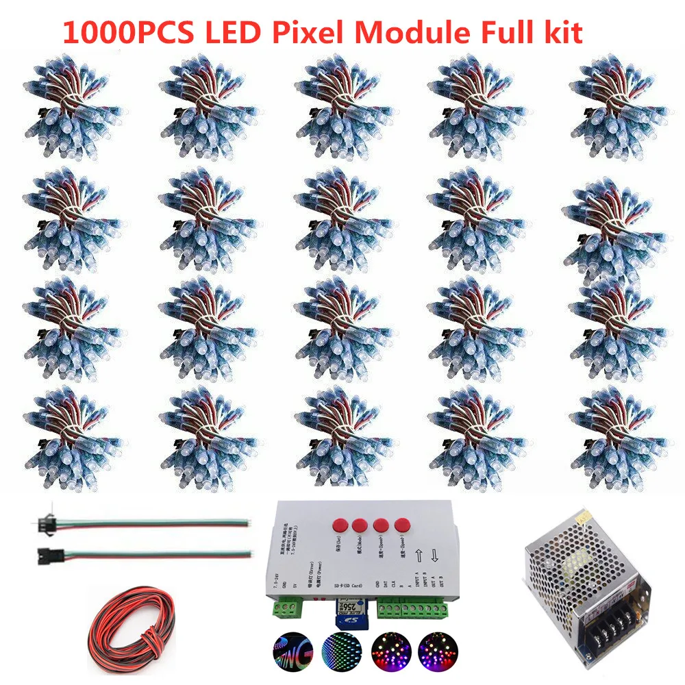 1000pcs 12mm WS2811 IC Full Color Pixel LED Module Light DC 5V input IP68 waterproof RGB color Digital LED Pixel Light Full Kit