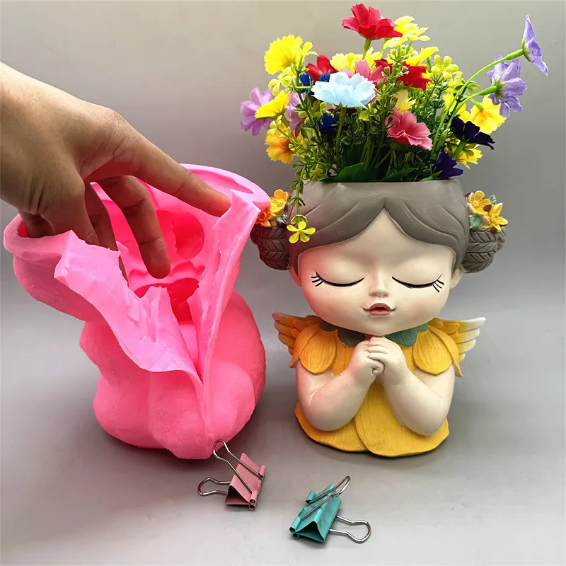 Silicone Mold Flower Fairy Prayer Flower Pot Resin Gypsum Concrete Crystal Dropping Glue Tool DIY Handmade Crafts Decoration