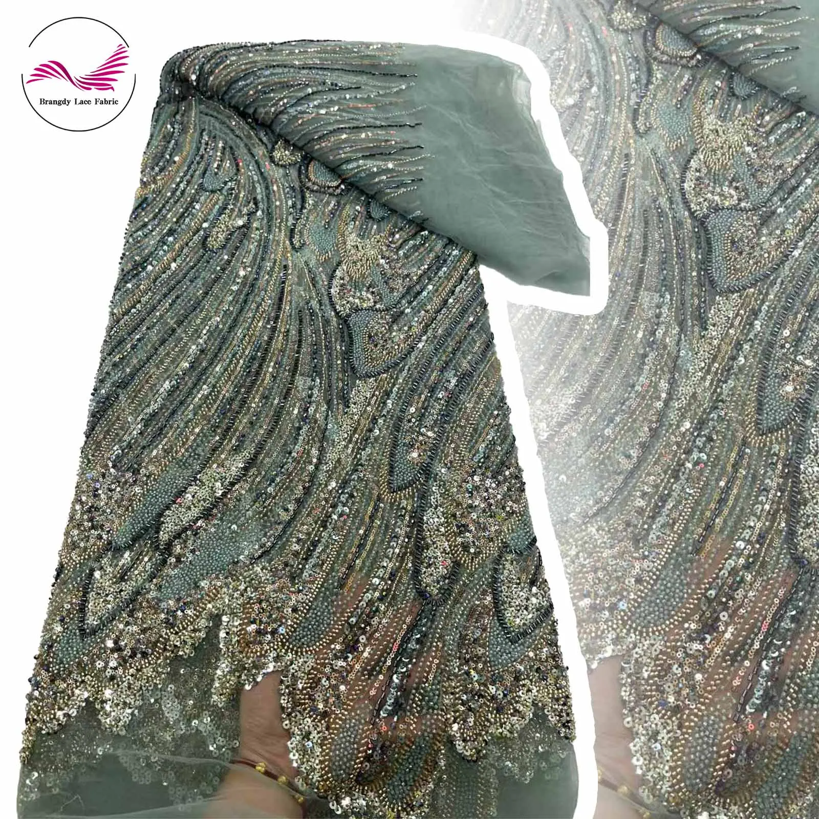 

Latest African Sequin Beaded Groom Lace Fabric 2025 High Quality French Tulle Lace Fabric Nigerian Embroidery Lace Wedding