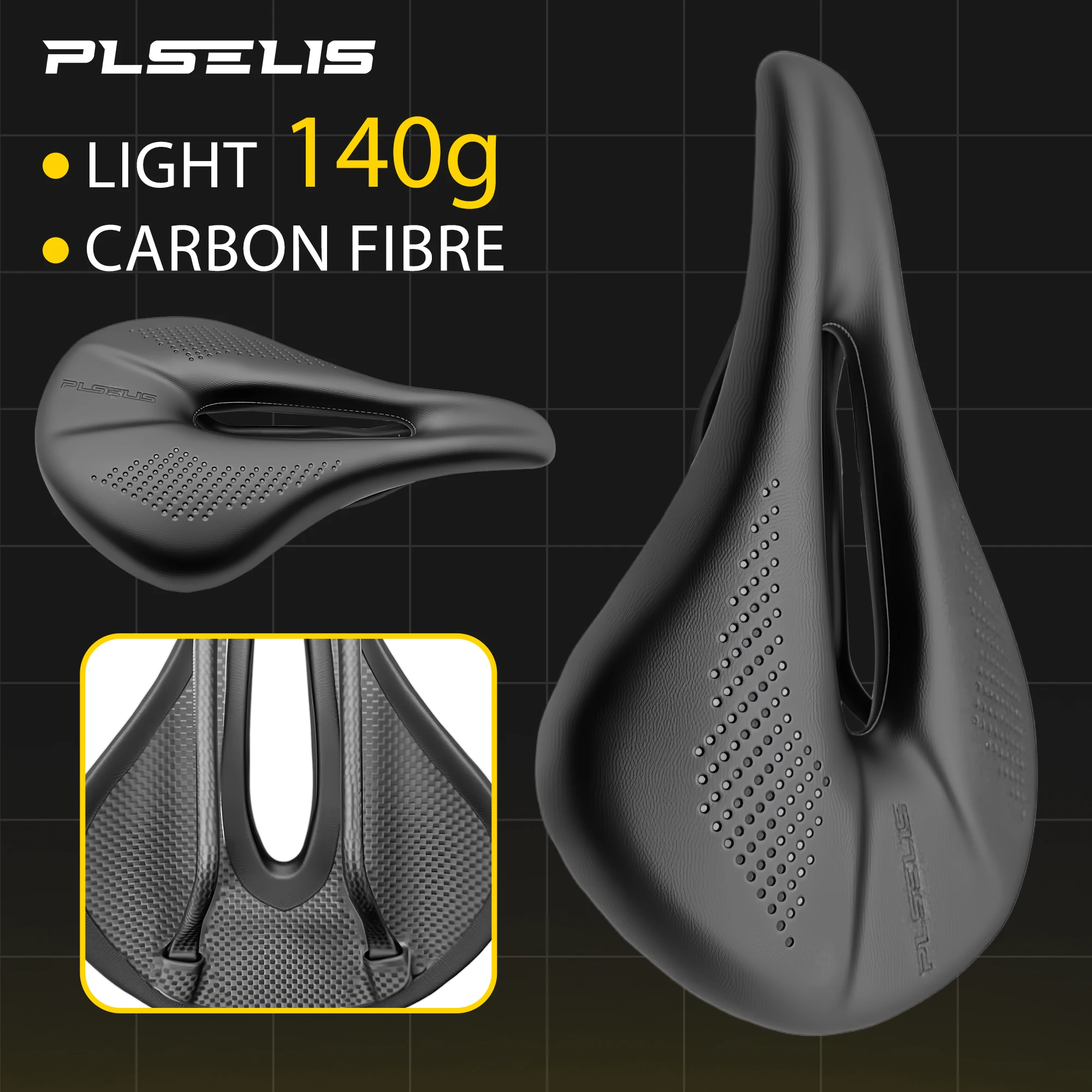 Plselis Full Carbon Seat Cushion, Soft Drawing Sponge, Road Bicycle Seat Cushion, Bicycle Seat Cushion, Ergonomics