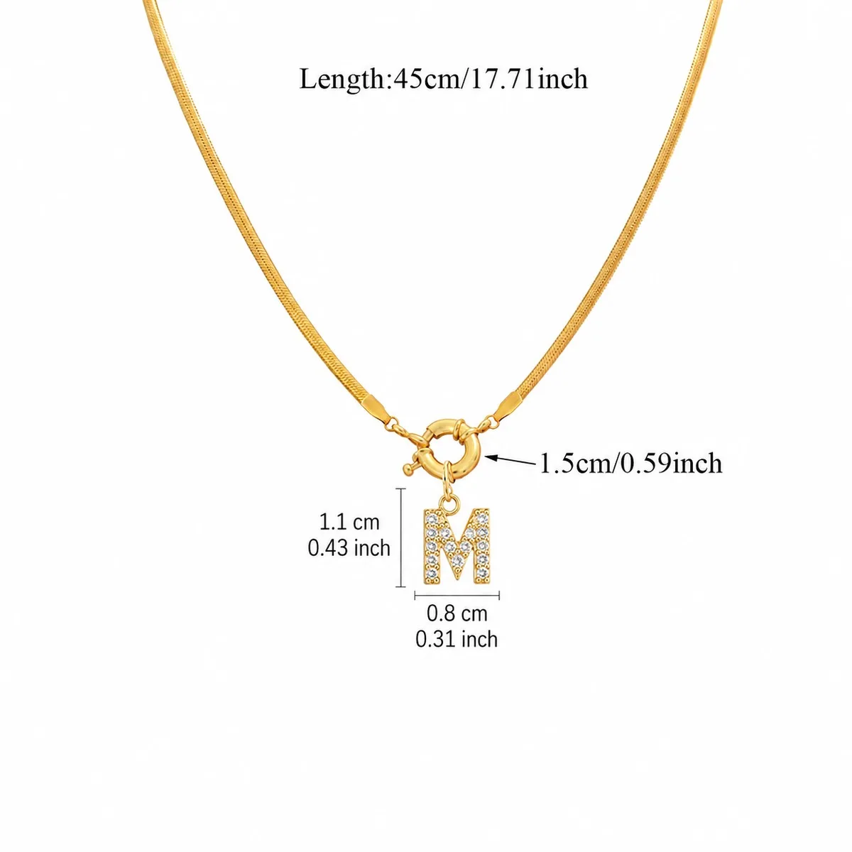 Initialen-Charm-Halskette mit Schlangenkette, vergoldet, für Damen und Herren, mit besetzten Zirkonia-Steinen als Anhänger. – Detail 4