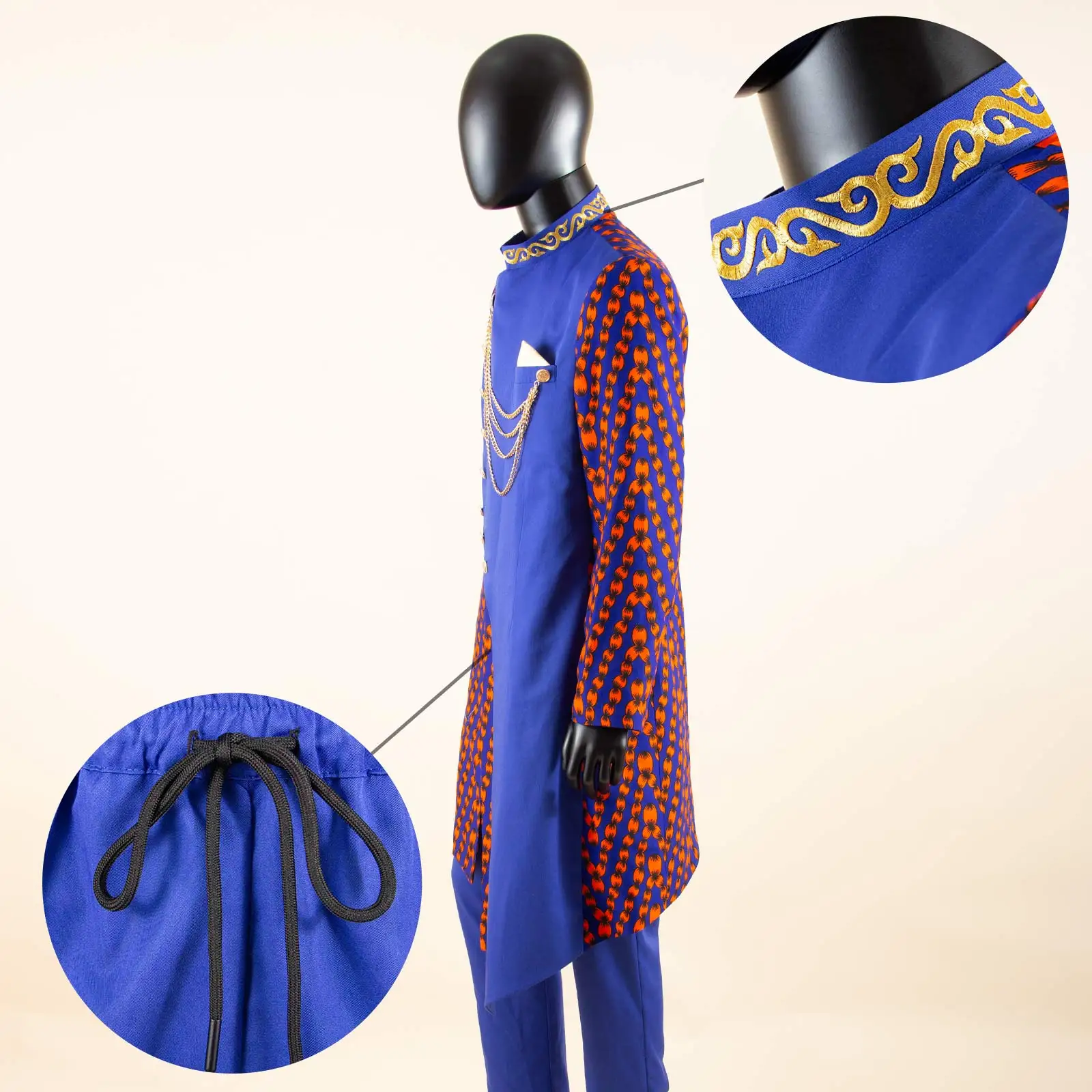 Men`s Business Suits Single Breasted Embroidery Chain Print Blazer and Pants Set African Clothes for Party Wedding 2516001