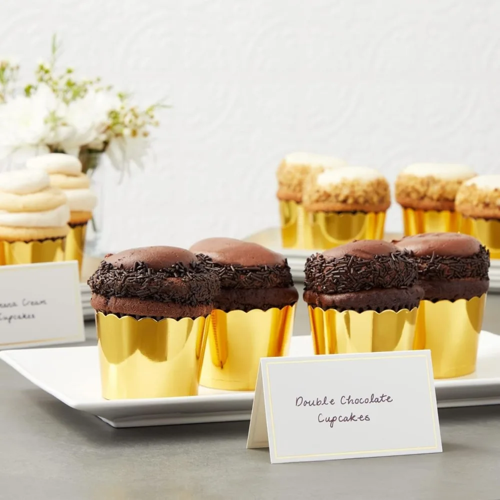 Best Paper Greetings Place Cards for Table Setting - 3.5 x 2 In Folded, Pack of 100, White & Gold - Wedding Name Cards for Recep