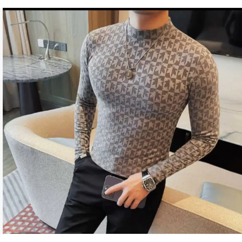 

New 2025 Men's Long Sve Sweatirt Mid-Ne Base Layer irt Autumn Winter Large Size Semi-High Collar Medium Ne T-irt