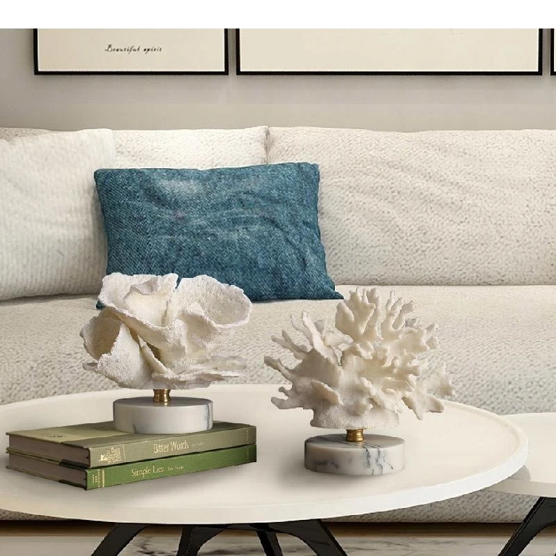 Modern White Simulation Coral Furnishing Marble Base Living Room Countertops Exquisite Resin Crafts Home Decoration Wedding Gift