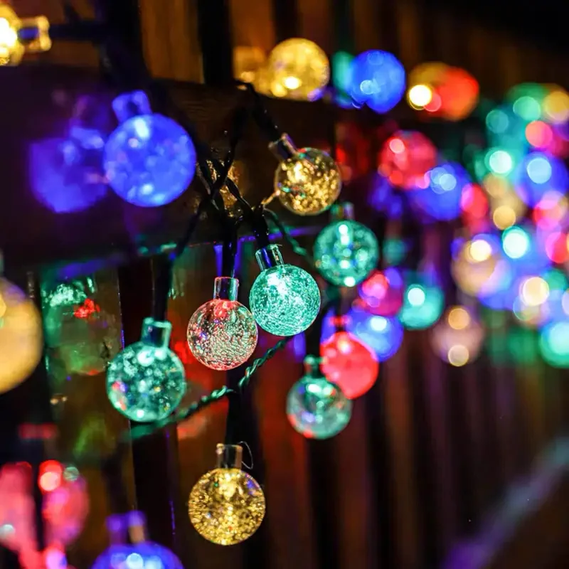 Solar Crystal Globe String Lights Outdoor Waterproof LED Fairy Garland Light Christmas Party Decoration for Garden Balcony Patio