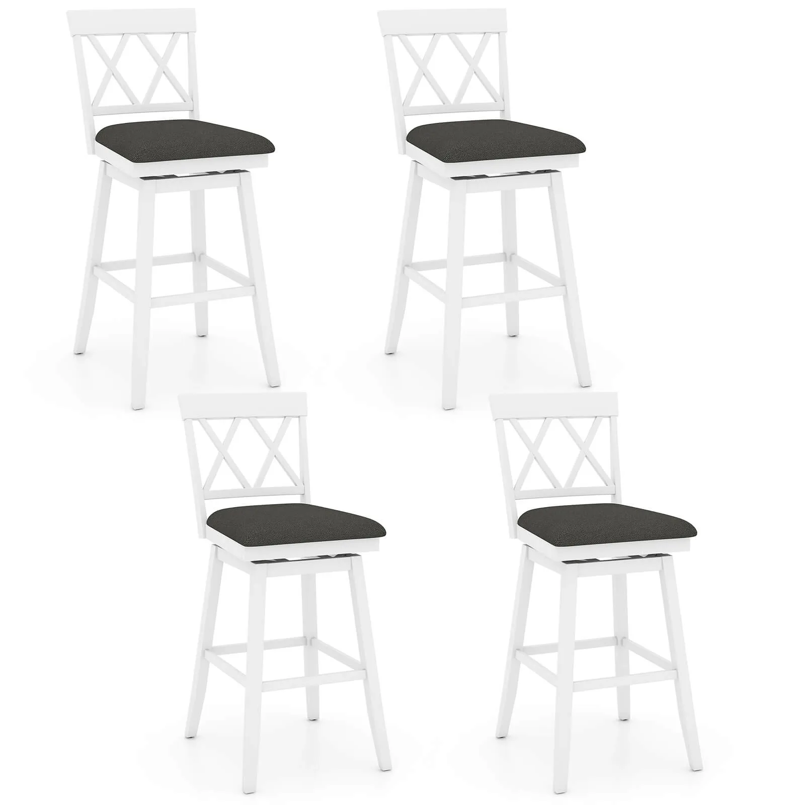 

30" Bar Stool Wooden Chair Set of 4 w/Contoured Backrest Swivel Padded Seat