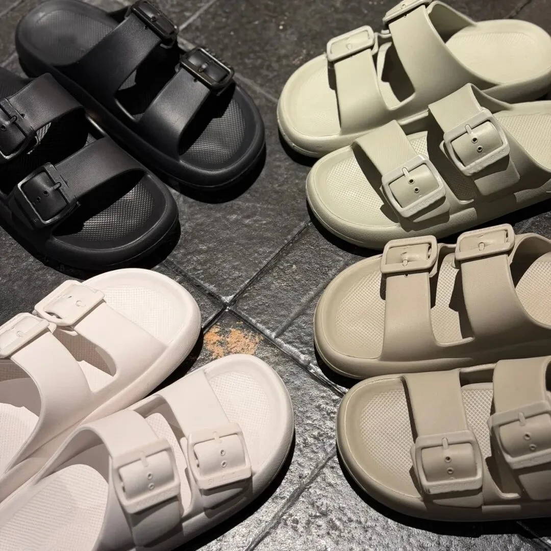 厚底スリッポンシューズ-カップルスタイル-夏用オープントゥ-ダブルボタン-カジュアルサンダル-ノーブランド-スポーツシューズ-男女兼用