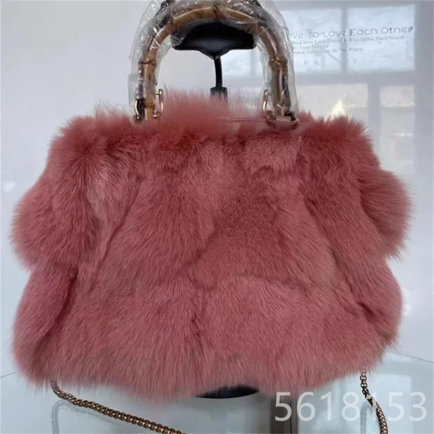 New Red Rabbit Hair Splicing Bag Women's Winter Wool Fur Warm Real Fur