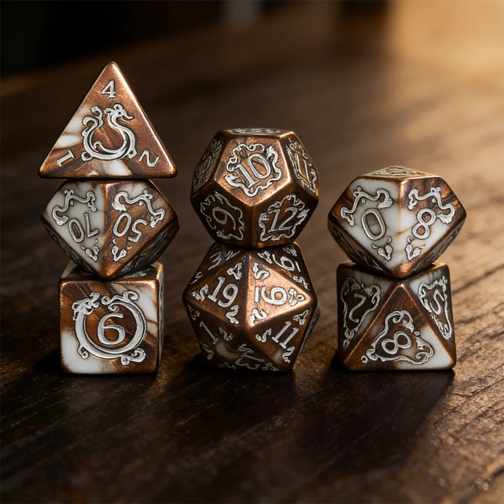 DND Dice 7Pcs/set Dragon Pattern Polyhedral Dices Role Playing D&D TRPG Board Game Dice As Gift Entertainment Accessories