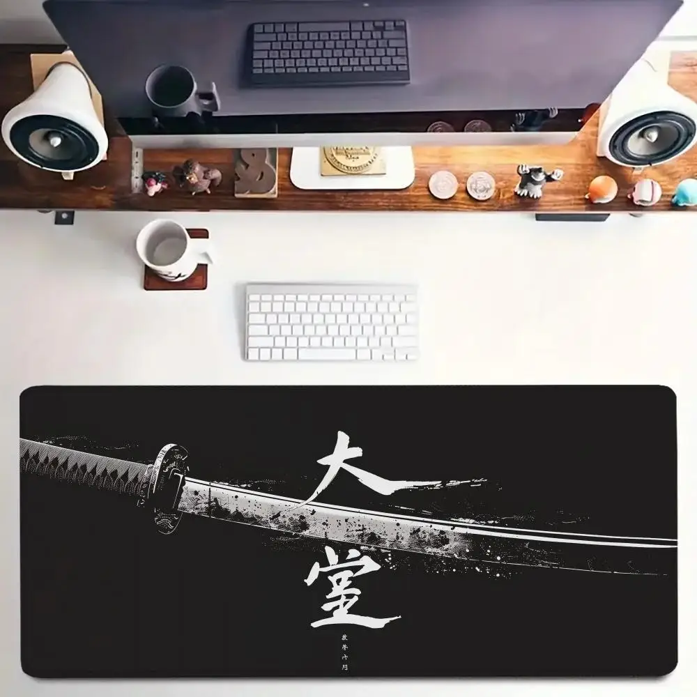 Japanische Katana Kalligraphie Druck Mauspad, groe rutschfeste Deskmat, wasserdichte Gaming-Tastaturmatte fr Heim & Bro