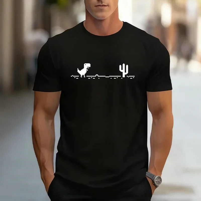 Men's T-shirt Summer High Grade 100% Cotton Crew Neck Short Sleeve Top Male Home Outdoor Comfort Cool Tees Funny Dinosaur Print