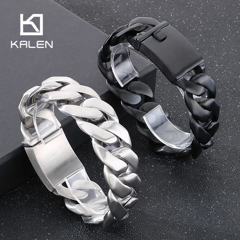 

KALEN 24mm 316L Stainless Steel Cuban Chain Men's Bracelet Black/Gold Color 22cm Link Chain Chunky Jewelry Trendy Charm Gift