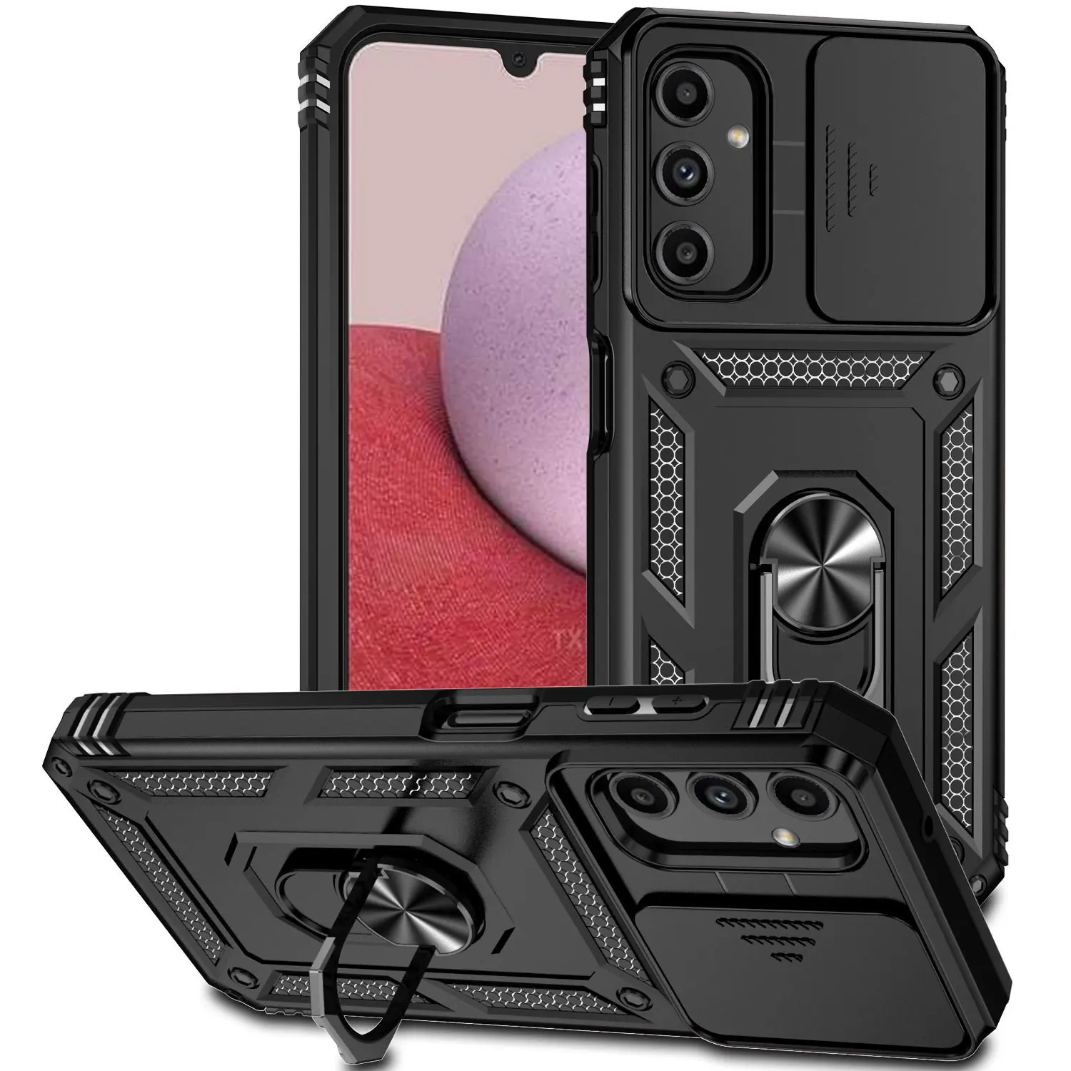 

Shockproof Phone Case Protective for Samsung A14 with Ring Holder Kickstand Metal and Silicone Armor cover