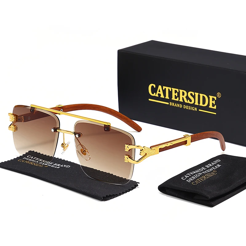 CATERSIDE Retro Square Sunglasses Men Women 2024 Luxury Brand Designer Golden Lion Decoration Sun Glasses Men Travelling Eyewear