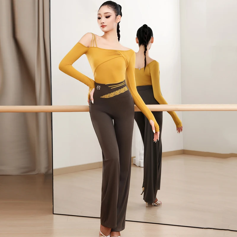 Irregular latina superior calças de dança moderna adultos dança de salão desempenho traje feminino dança latina prática roupas sl14407