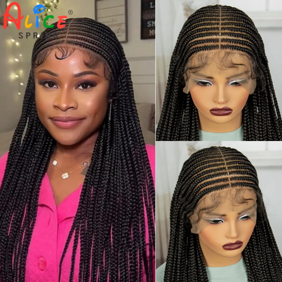 

Full Lace Cornrow Braided Wigs Synthetic Handmade Braided Wigs Natural Knotless Braided Lace Wig with Baby Hair For Black Women