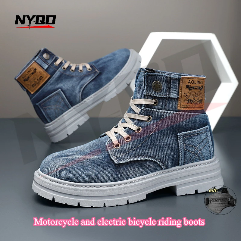 

Motorcycle Riding Shoes Casual Commuter Boots Protective Fall Resistant Wear Boots Four Seasons Riding Shoes Denim Casual Shoes