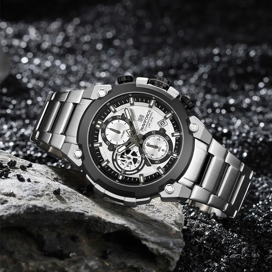 NAVIFORCE Original Watch for man 2025 New Stainless Steel Waterproof Chronograph Classic Quartz Wristwatch Brand Men Watch Gifts