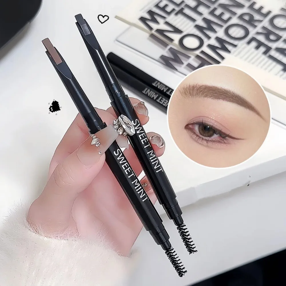 1Pc 방수 회전식 그레이 브라운 눈썹 연필 블루밍 없음 부드러운 매트 더블 헤드 오래 지속되는 눈썹 문신 펜 메이크업