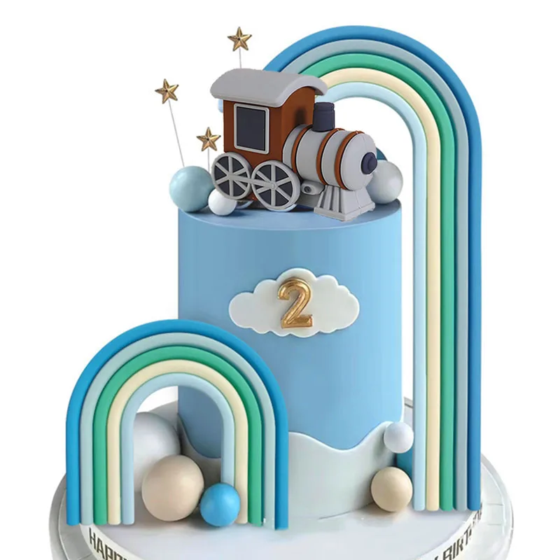 Regenbogen Zug Kuchen Dekorationen Kinder Zug Geburtstag Party Kuchen Mädchen Jungen Baby Dusche Kuchen Backen Dekorieren Kinder Party Decor