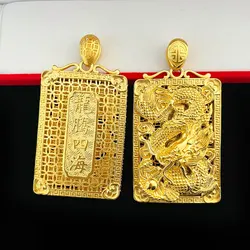 Simple 18K Gold Embossed Hollowed Dragon Pendant Necklace Chain Fine Jewelry Clavicle Necklaces for Men Christmas Birthday Gifts
