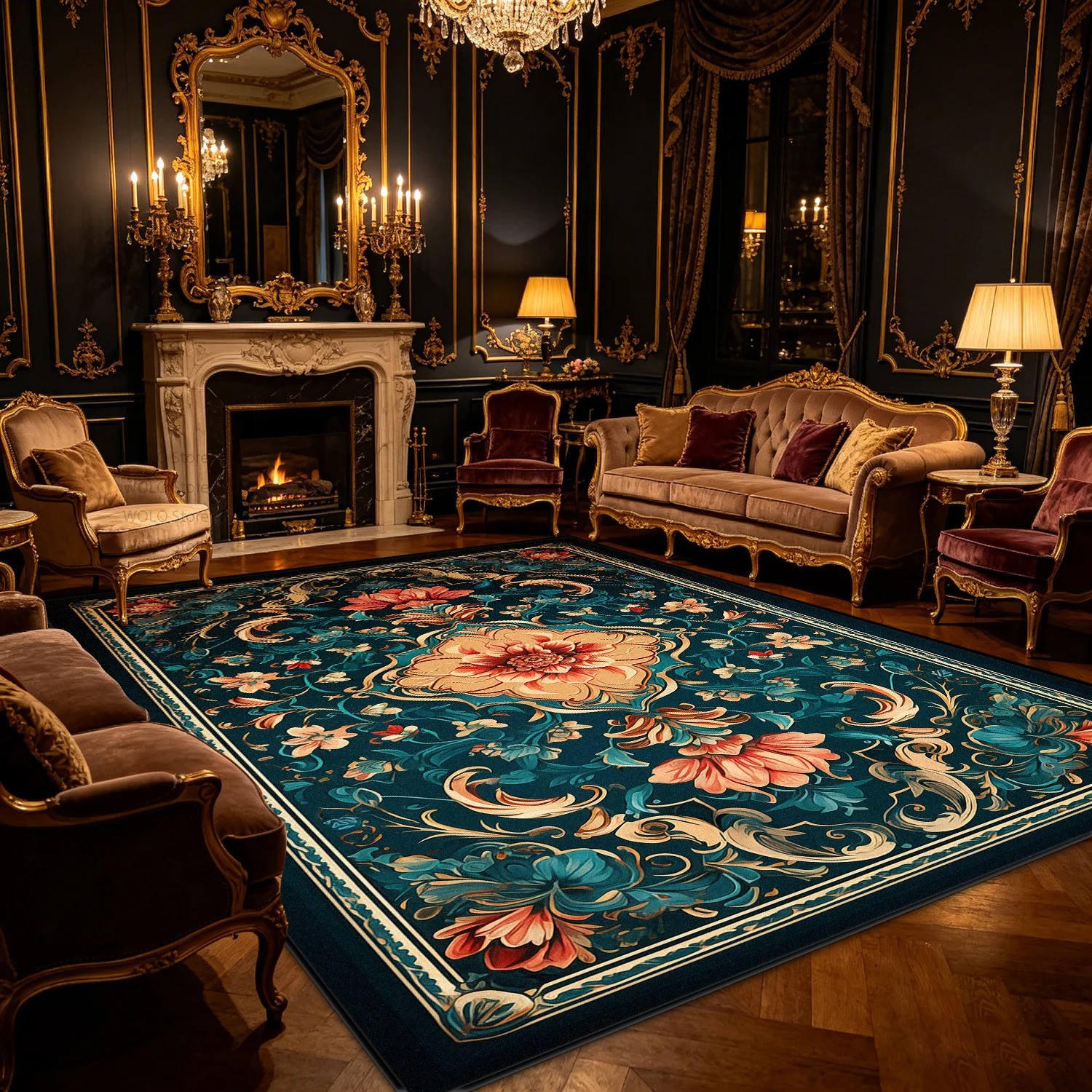European Style Rococo Luxury  Carpet for Living Room Decoration Home Large Area Rugs Fluffy Plush Bedroom Bedside Long Foot Mat
