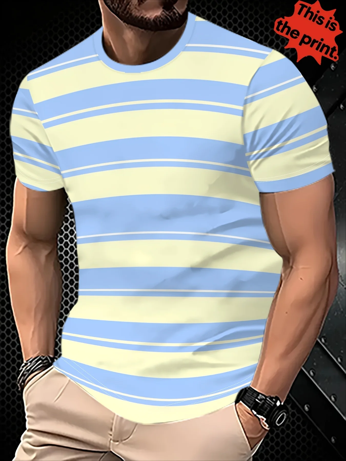 New men's short-sleeve T-shirt, loose-fitting and tailored with printed designs, versatile basic crew-neck top suitable for spri