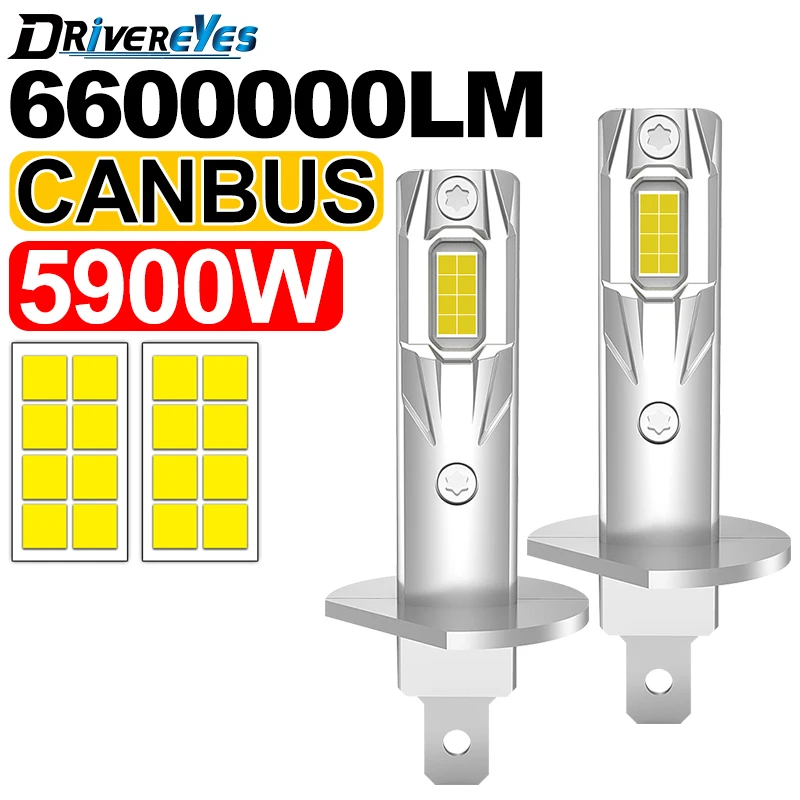 

H1 LED Headlight Bulb 6000K 16PCS CSP Chip H1 LED Fog Light High Low Beam Turbo Auto Light 1:1 Fanless Mini 12V +900% Bright