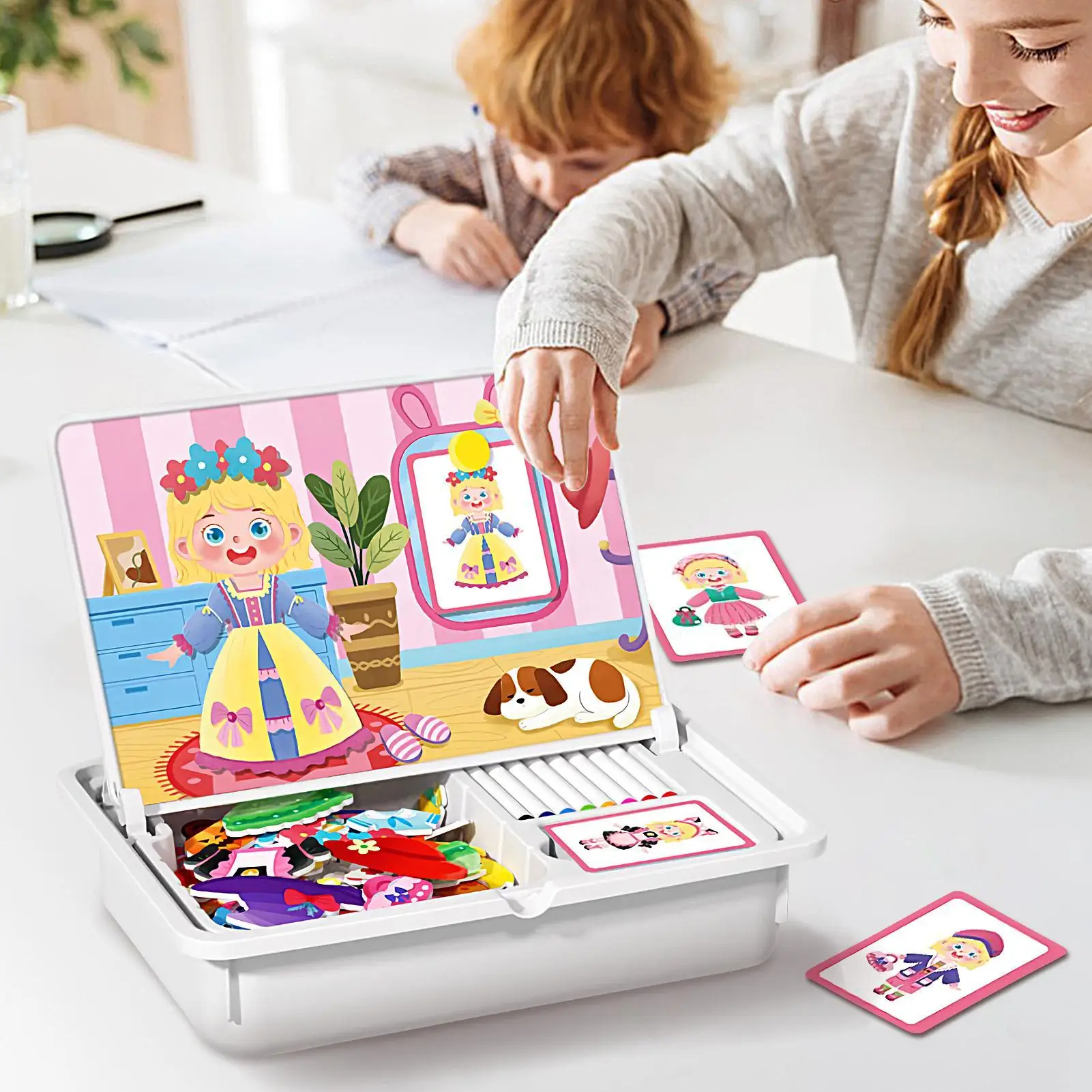 마그네틱 직소 퍼즐 상자 드레스업 인형 마그네틱 게임 상자 교육용 학습 직소 퍼즐 로드 트립 홈 스쿨 야외용