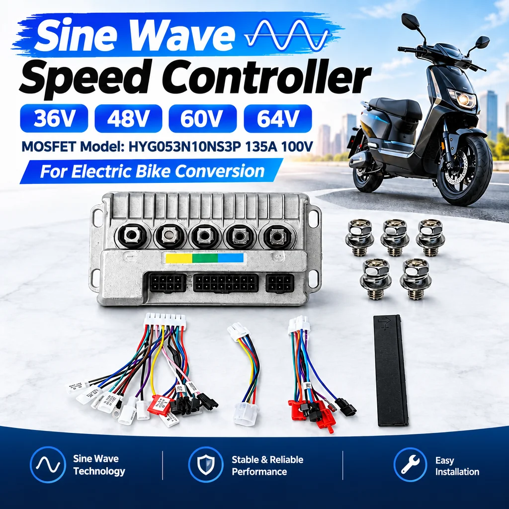 36V/48V/60V/64V Sine Wave Speed-Boosting Controller 3-mode 25-30A 1000W for E-bike Electric Bicycle Scooter Motorcycle Modify