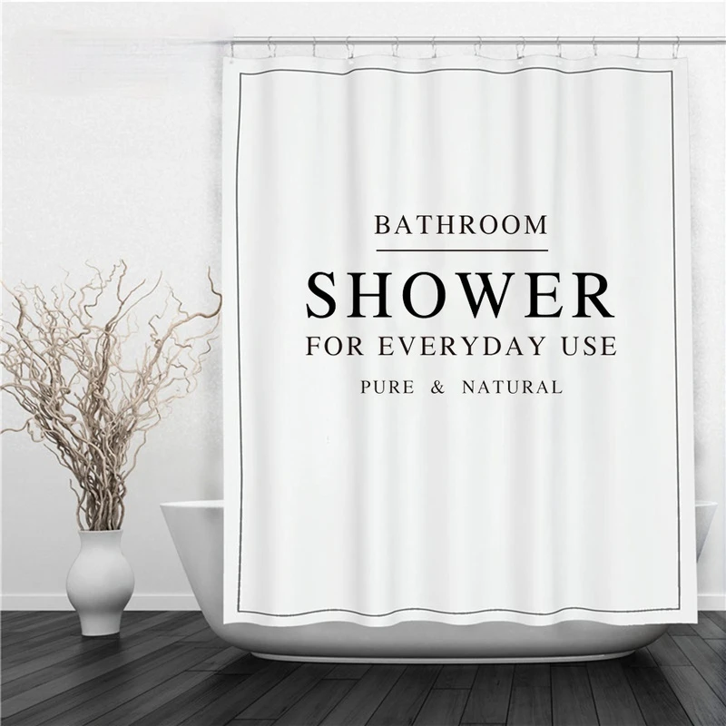 Top Quality Shower Curtain Simple Black White Letters Pattern Waterproof Multi-size peach skin Bathroom Shower Curtain Curtains