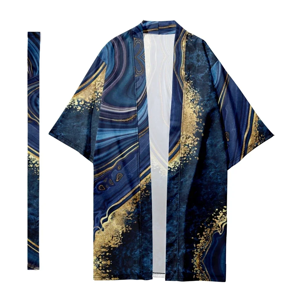 Men's Japanese Long Kimono Women Marbling Kimono Harajuku Cardigan Samurai Bathrobes Kimono Shirt Yukata Jacket Fashion Cloak