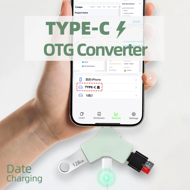 Type-C multifunctionele adapter voor mobiele telefoon Externe verbinding met toetsenbordmuis USB-flashdrive harde schijf en hoofdtelefoon