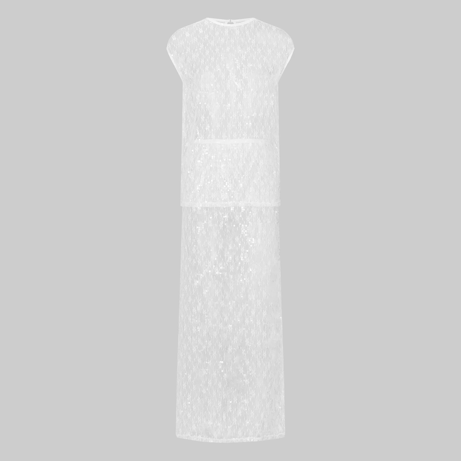 

Summer Cap Sleeve Sheer Sequins Flower Tops Long Skirt Set Women's 2 Piece Skirt Outfits