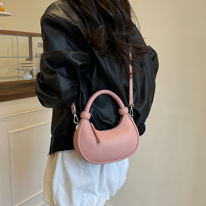 جديد بلون متعدد الاستخدامات المرأة بولي Leather جلد كتف واحد حقيبة كروسبودي بسيطة عادية التنقل تخزين أكياس الهلال