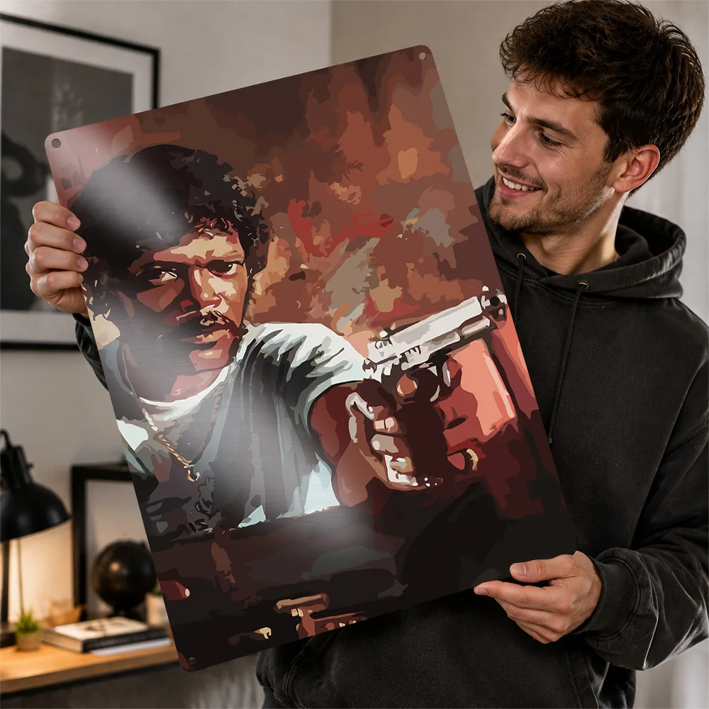 Samuel L Jackson With Gun Textured Metal Poster Graphic Wall Art For Entertainment Room Customized Aluminum Sign Film Lover Gift