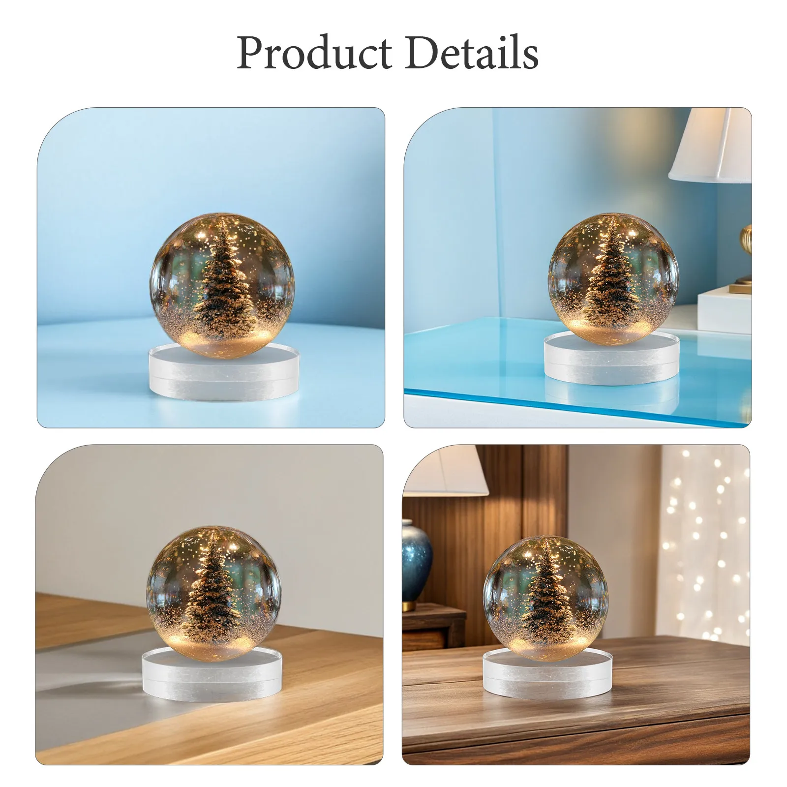 2Pcs Glass Transparent Round Crystal Paperweight Decorative For Home Office Desk Paper Craft Maker Block Clear