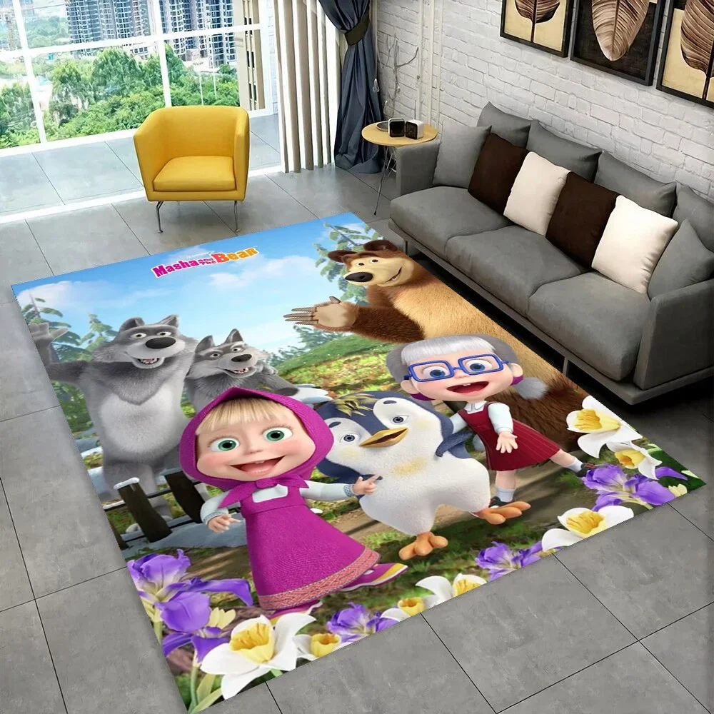

3D Cartoon M-Masha B-Bear Christmas Area Rug,Carpet Rug for Living Room Bedroom Sofa Doormat Decoration, Kids Non-slip Floor Mat