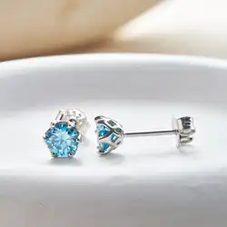 0.5-2.0 carat Sea blue Color Moissanite Stud Earrings For Women Top Quality 925 Sterling Silver Sparkling Wedding femal Jewelry