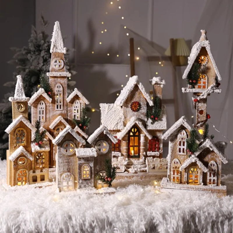 Imagem -02 - Snow Wooden House com Luz Led para o Natal Ornamentos de Natal Faça Você Mesmo Decorações Presentes de Ano Novo 2023