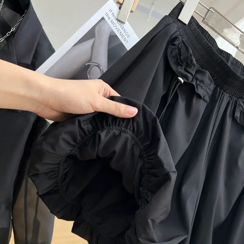 Korean Simplicity Elastic High Waist Solid Color Shorts 2023 Summer Casual Women's Clothing Loose All-match Wide Leg Shorts
