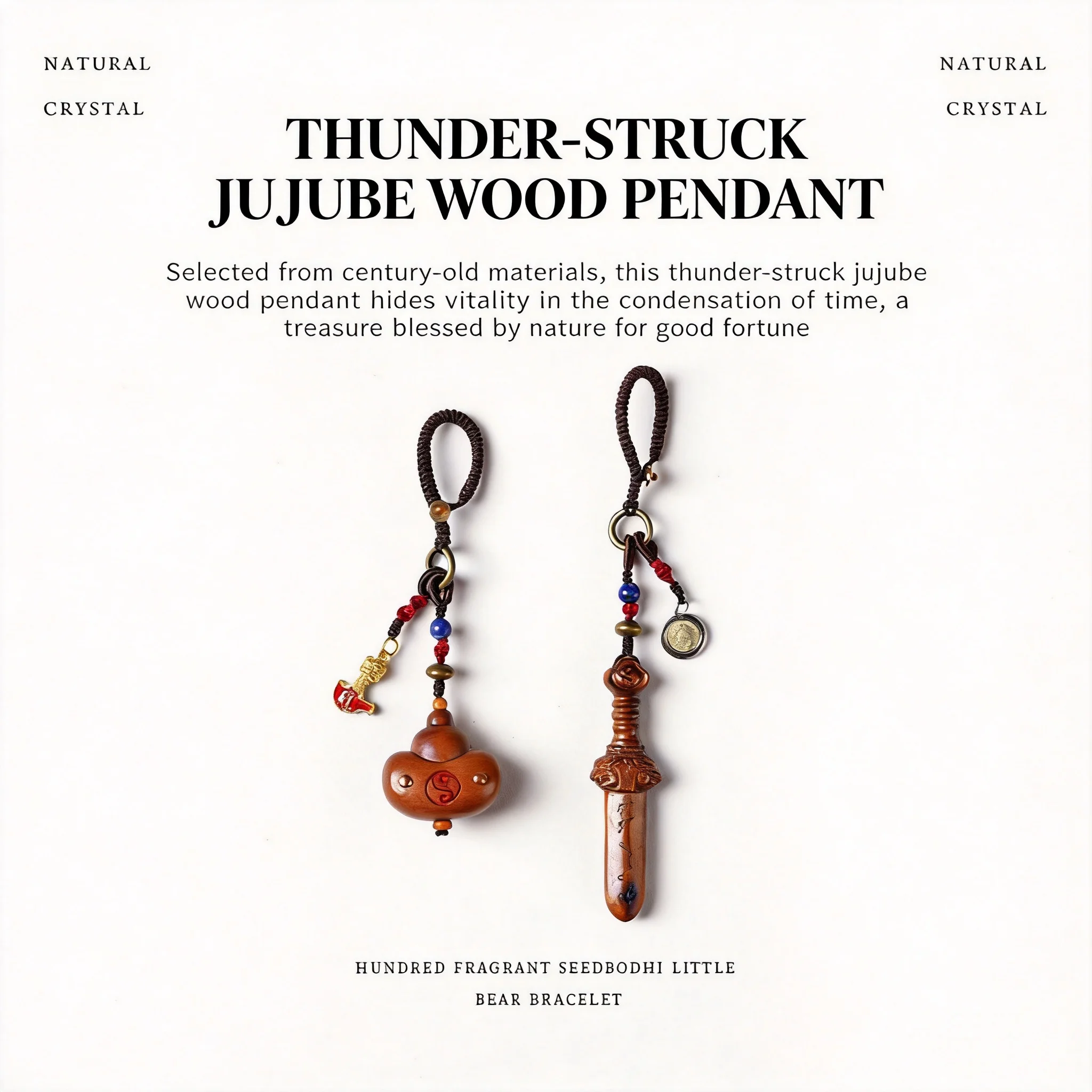 

Thunder Struck Jujube Wood Seven Star Sword Ingot Gourd Keychain Chinese Style Good Luck Blessing Fortune Amulet Pendant For Bag