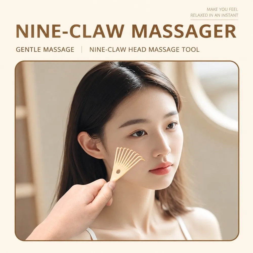 Nine Prong Mini Scalp Massager Ergonomic Grip Smooth Tooth Handheld Head Scratcher Body Itch Relief Portable Head Massage Comb