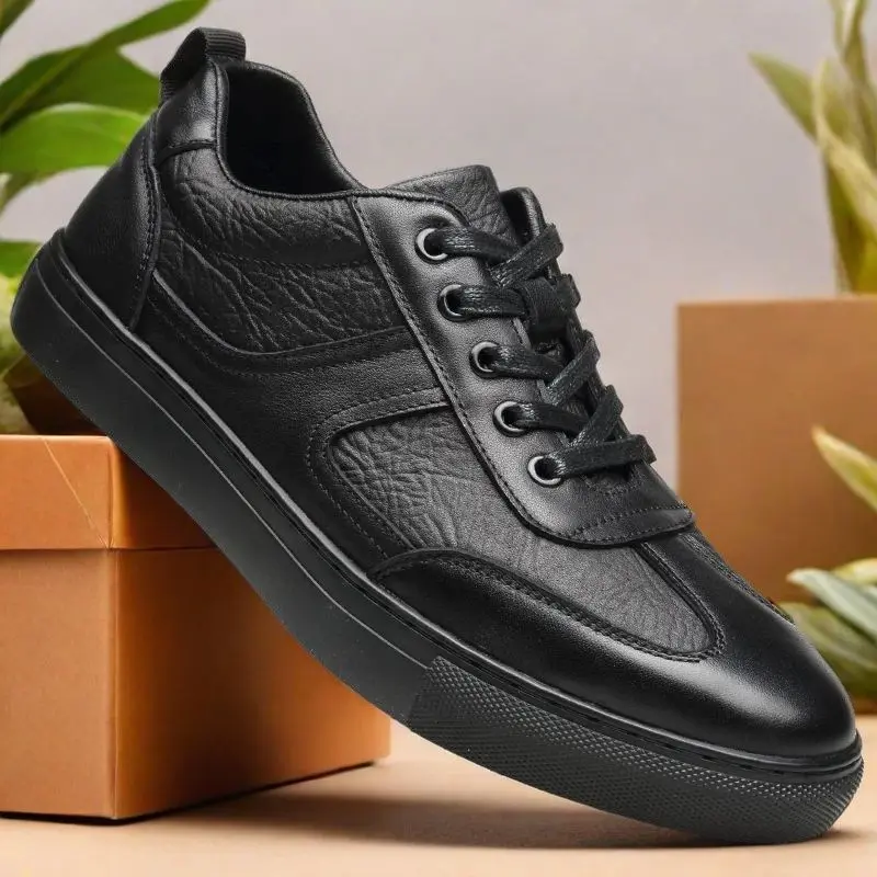 

Casual Genuine Leather Flat Shoes Men Cowhide Fashion Platform Cricket Skateboard Bottom Sneakers Board Shoe Sports High Quality