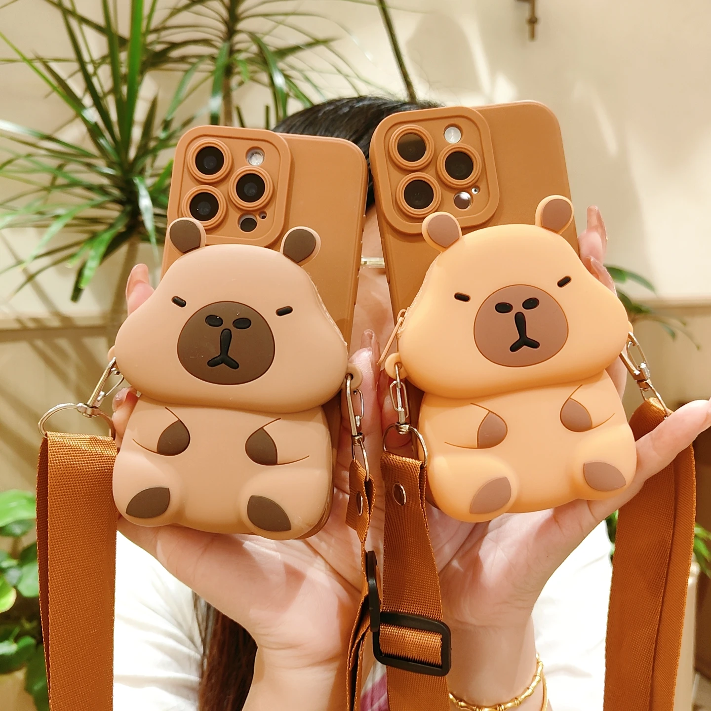 آيفون 11 برو ماكس X XS ماكس XR 7 8 زائد SE 2020 2022 لطيف الكرتون كابيبارا الحيوان حقيبة المحفظة Crossbody حزام جراب هاتف غطاء #5