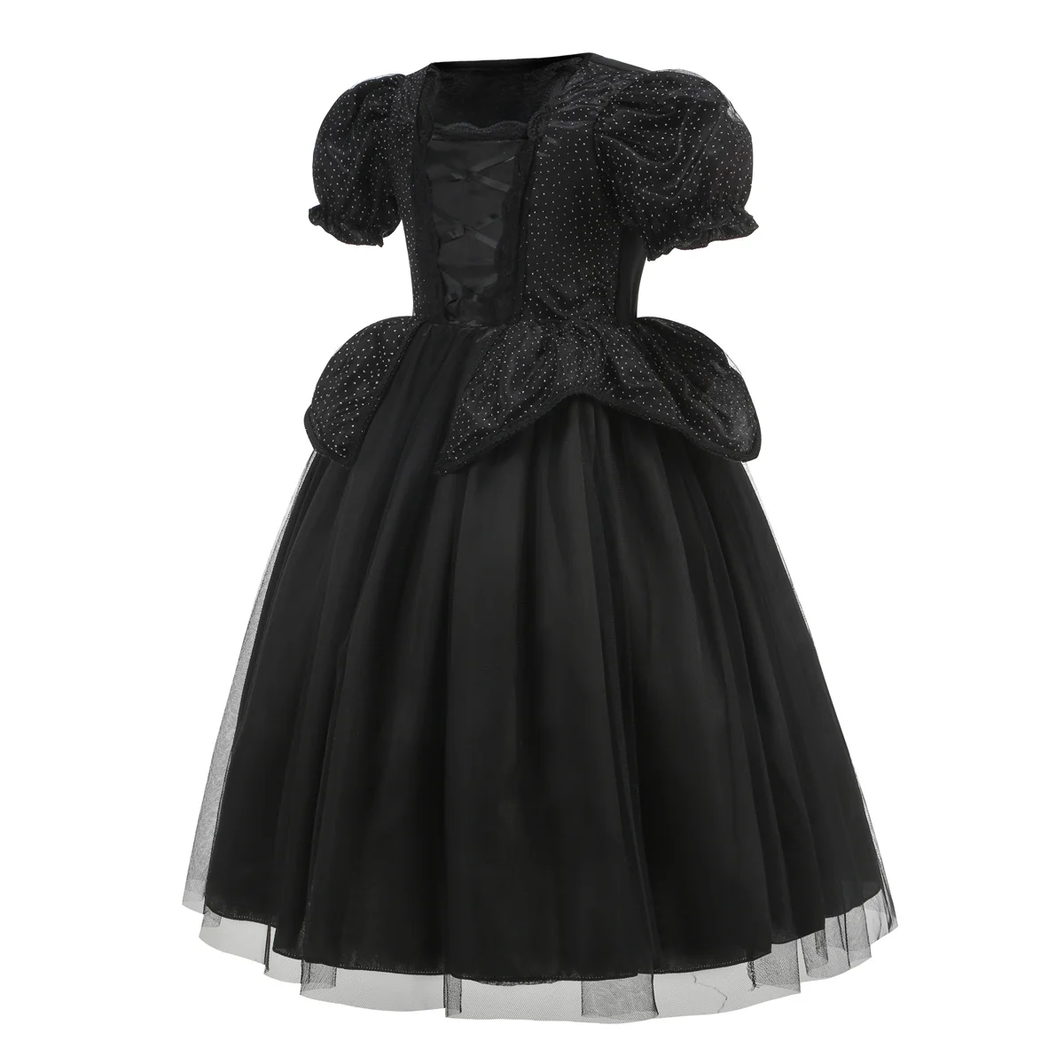 Maleficent-Kostümset für Kinder, Mädchen-Böse-Königin-Outfit, Deluxe Schwarzes Tüllkleid mit Accessoires für Karnevalsparty und Rollenspiel – Detail 7
