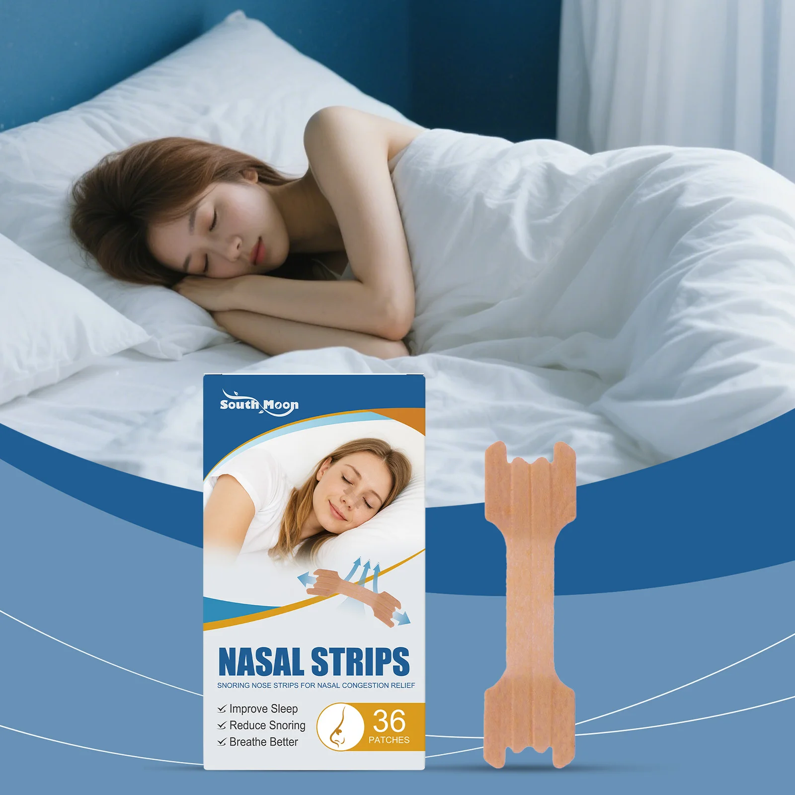 睡眠ケア鼻腔ストリップ-優しい夜間用-自然な粘着性-通気性抜群-毎日の使用に最適-安全設計-男女兼用-全肌質対応