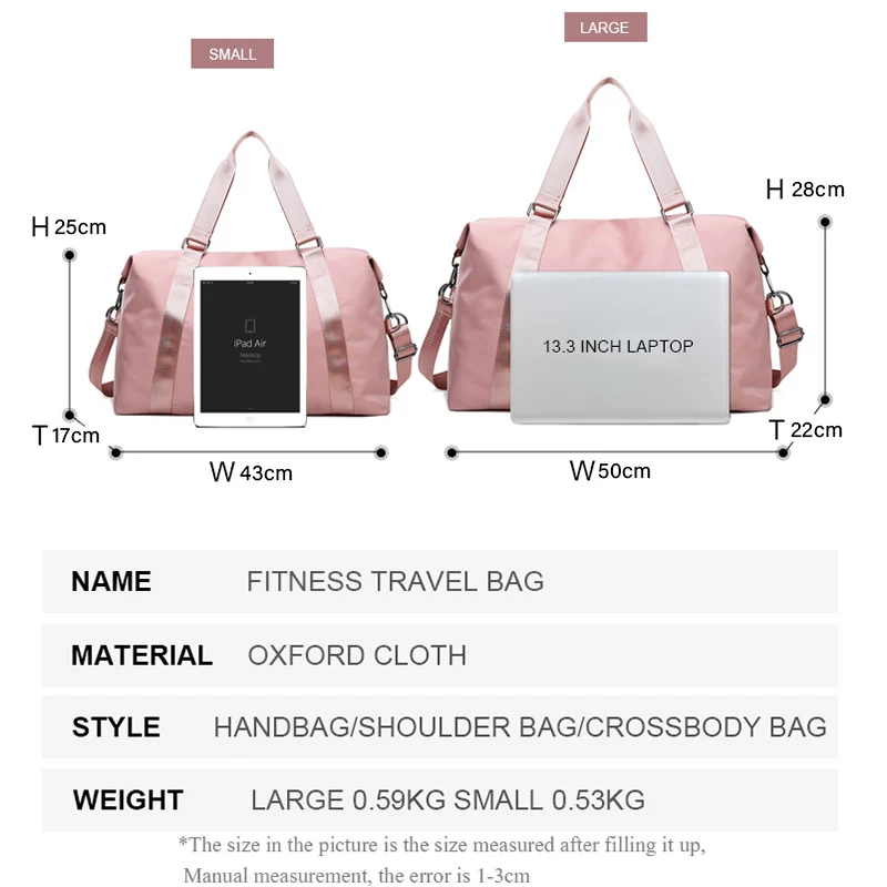 Bolso de viaje grande de nailon para mujer, bolsa de mano, impermeable, de hombro, para gimnasio, fin de semana